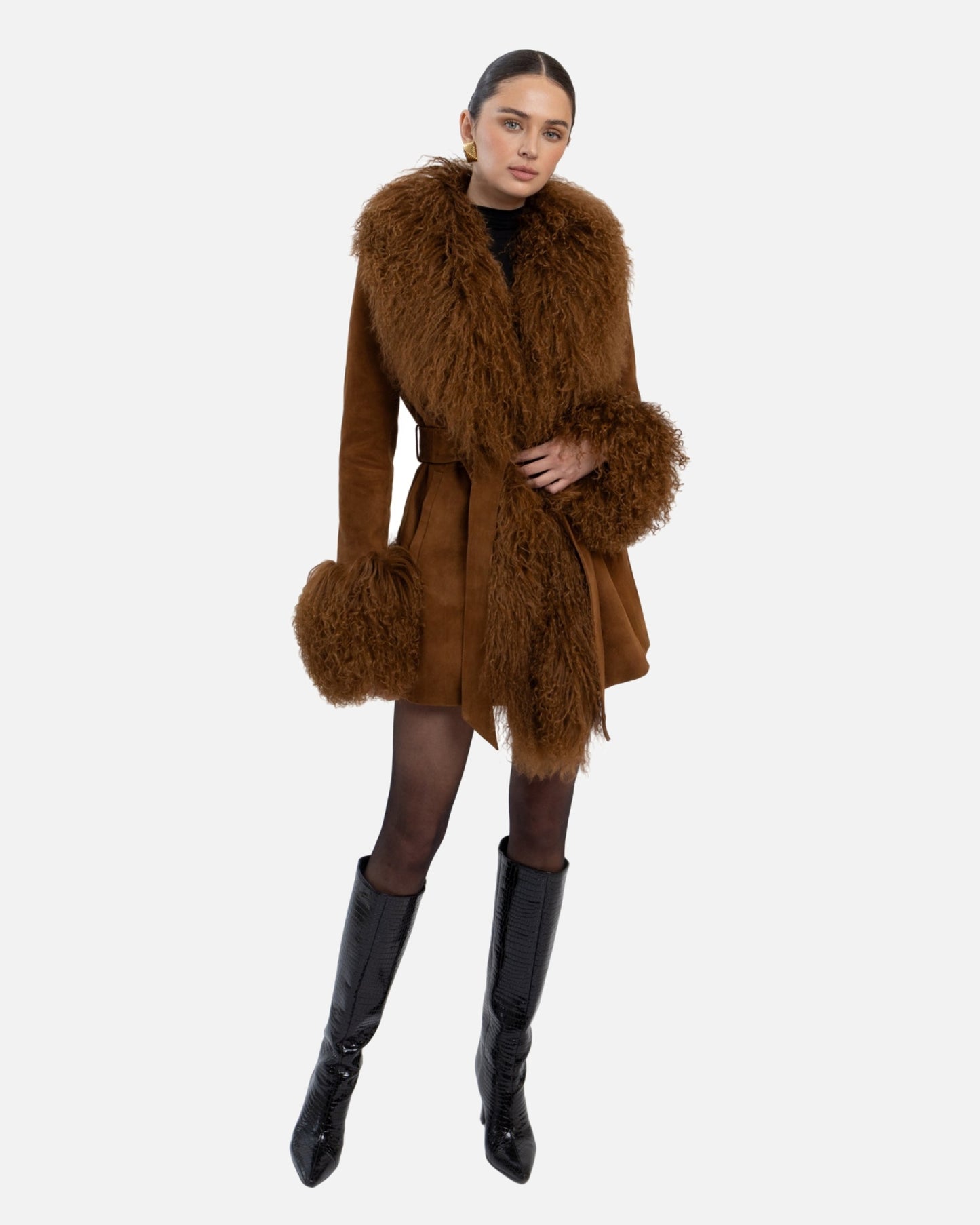 Inez Suede Shearling Midi Coat