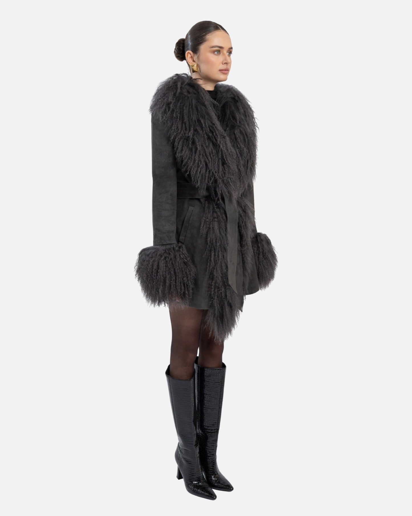 Inez Suede Shearling Midi Coat