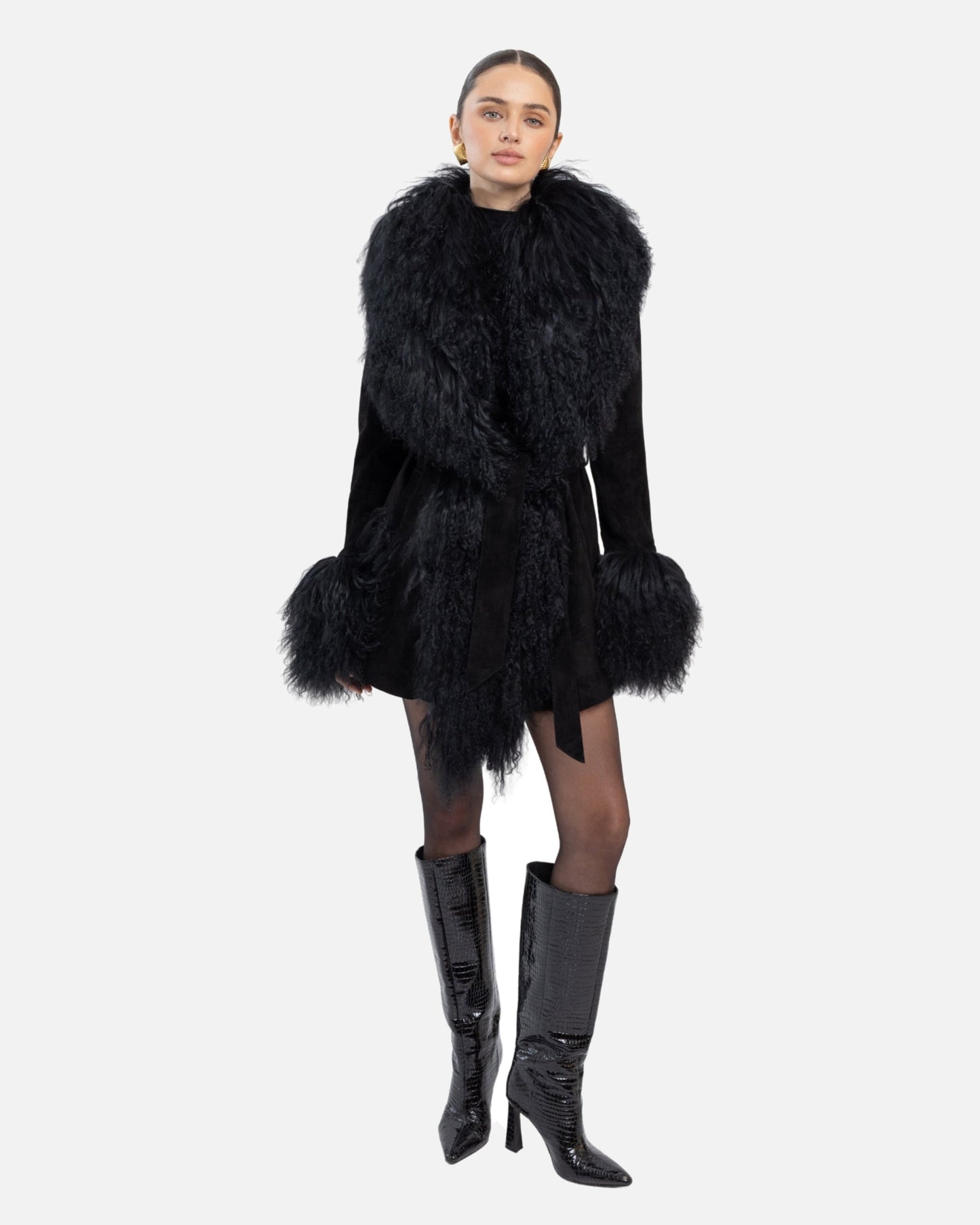 Inez Suede Shearling Midi Coat