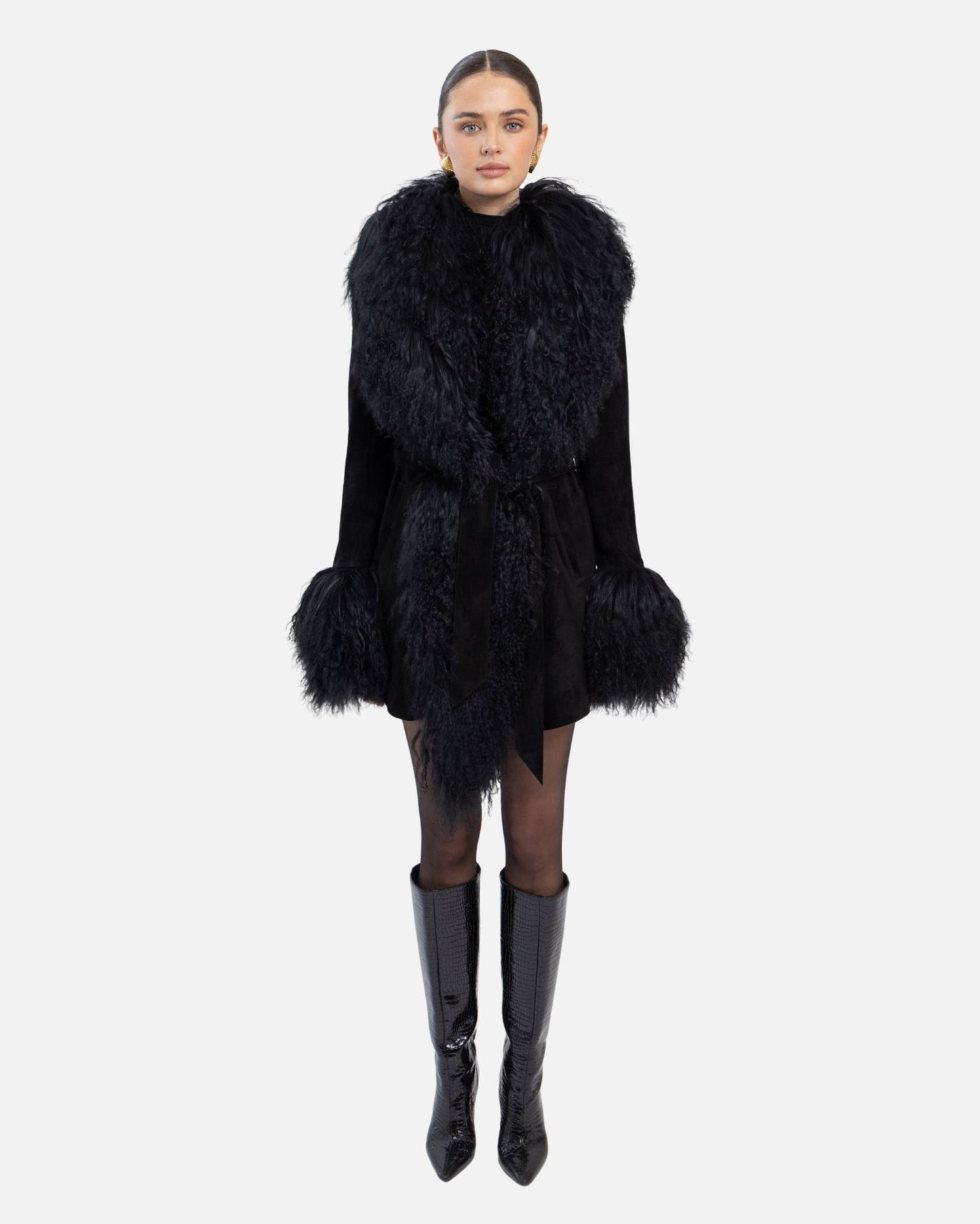 Inez Suede Shearling Midi Coat