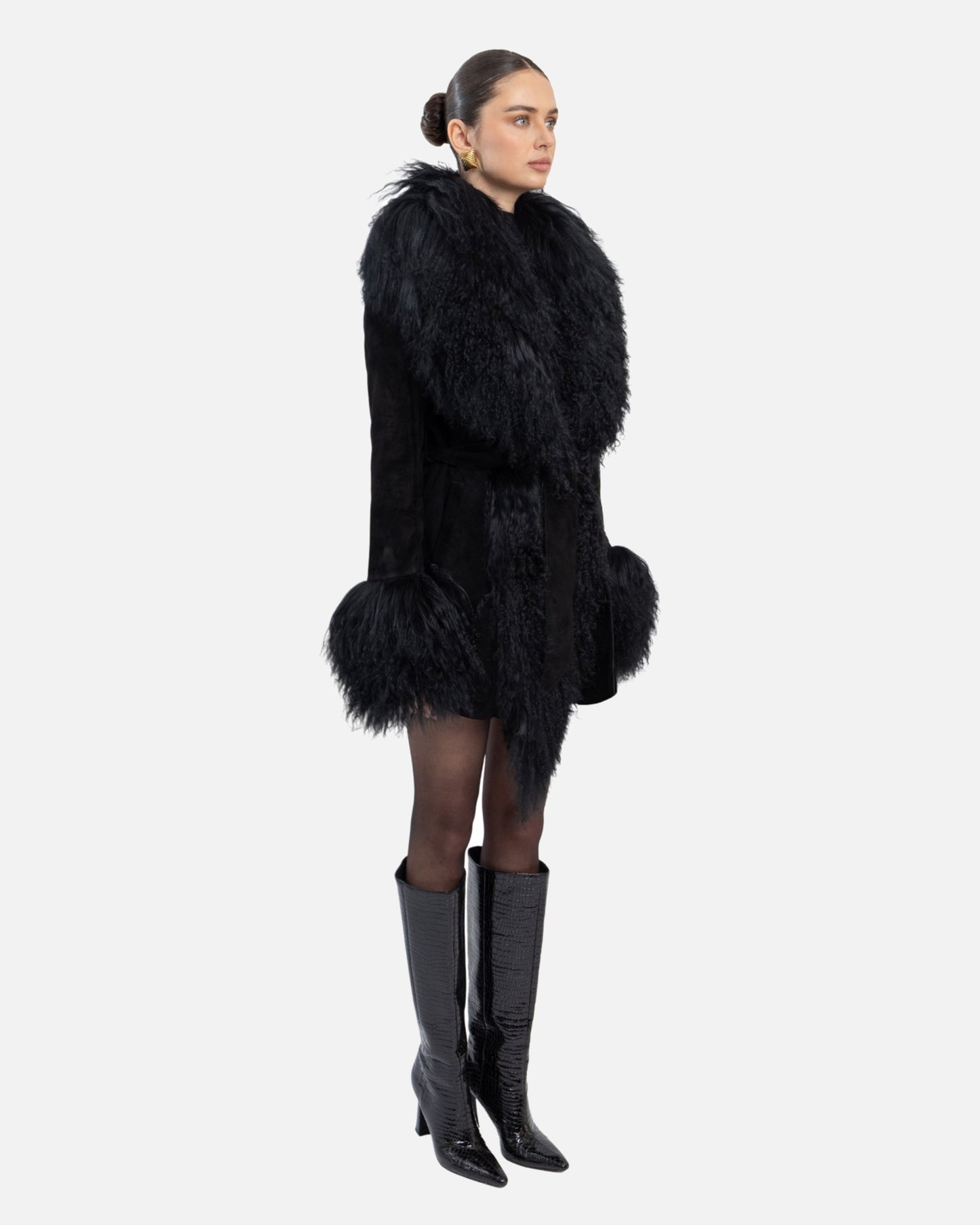 Inez Suede Shearling Midi Coat