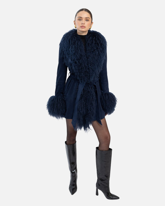 Inez Suede Shearling Midi Coat