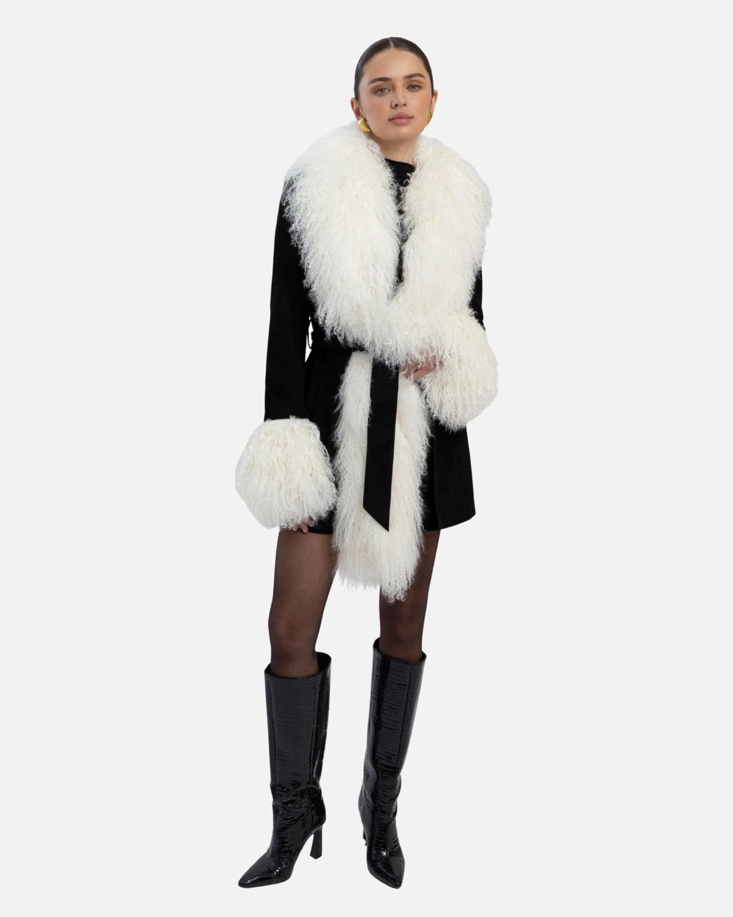 Inez Suede Shearling Midi Coat