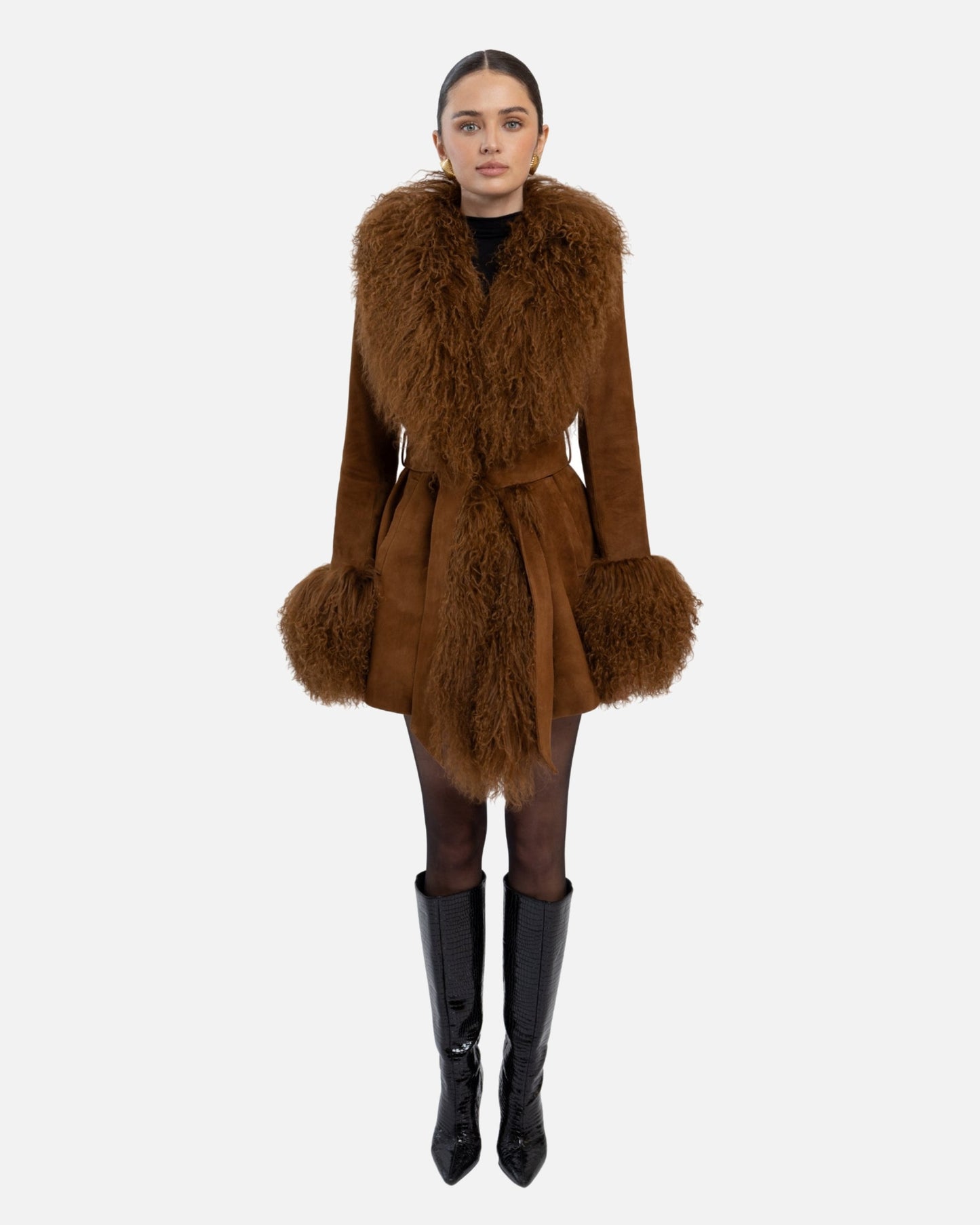 Inez Suede Shearling Midi Coat