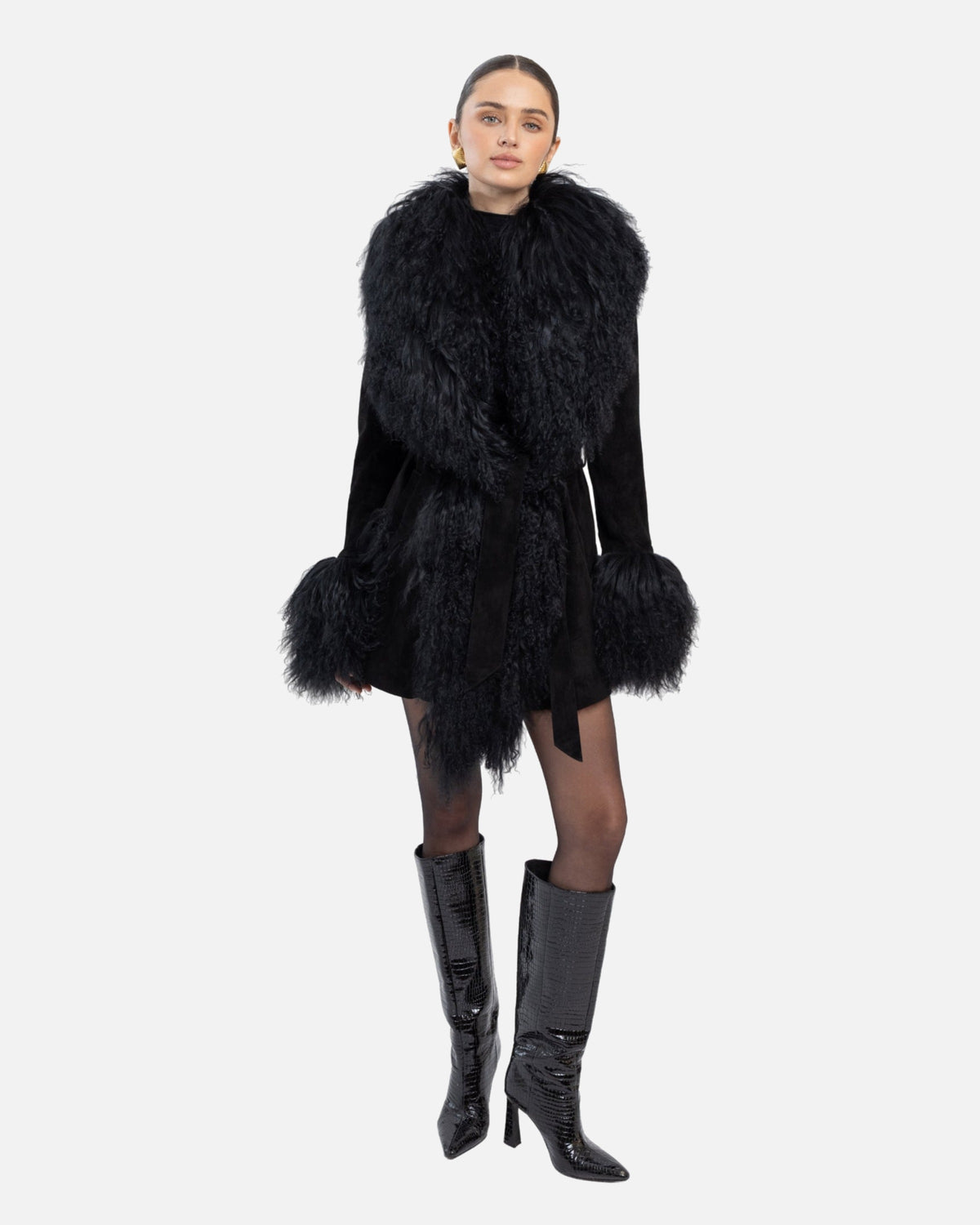 Inez Suede Shearling Midi Coat