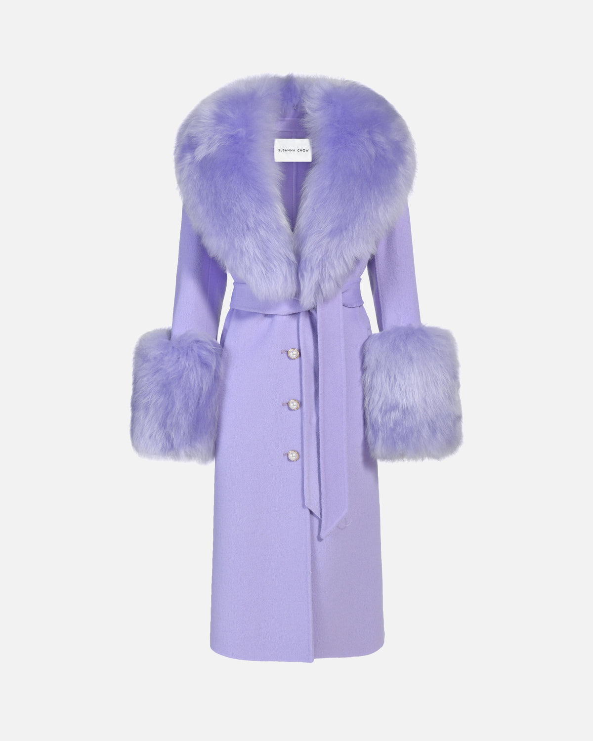 Jojo Cashmere Shearling Coat in Lilac, front
