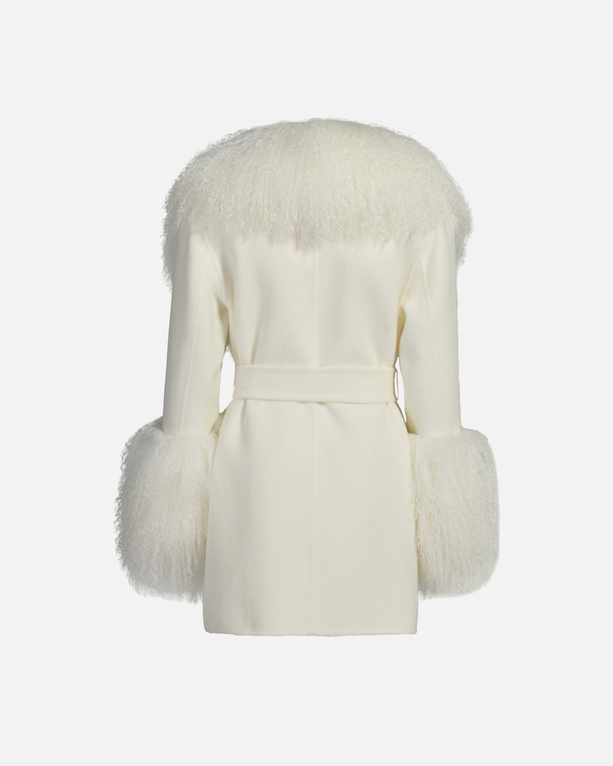 Jojo Midi Cashmere Shearling Coat in Cream, back