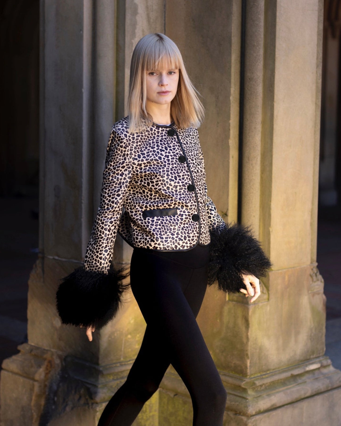 Leandra Leopard Leather Shearling Jacket