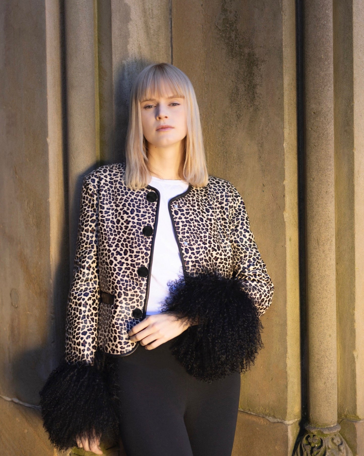 Leandra Leopard Leather Shearling Jacket