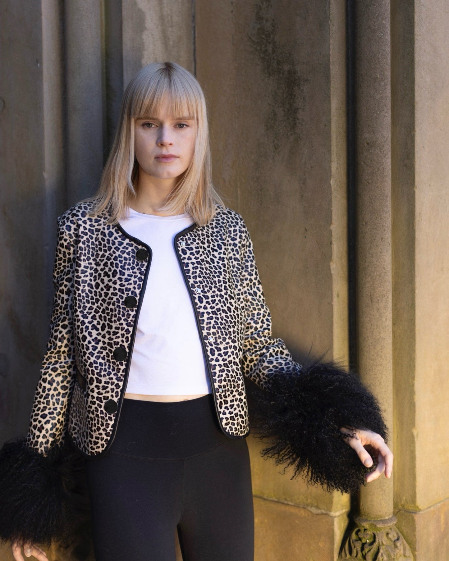 Leandra Leopard Leather Shearling Jacket