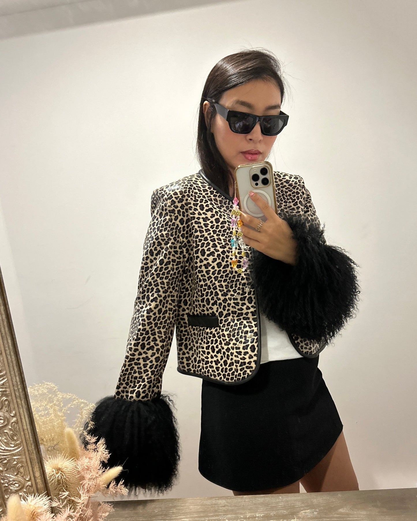 Leandra Leopard Leather Shearling Jacket