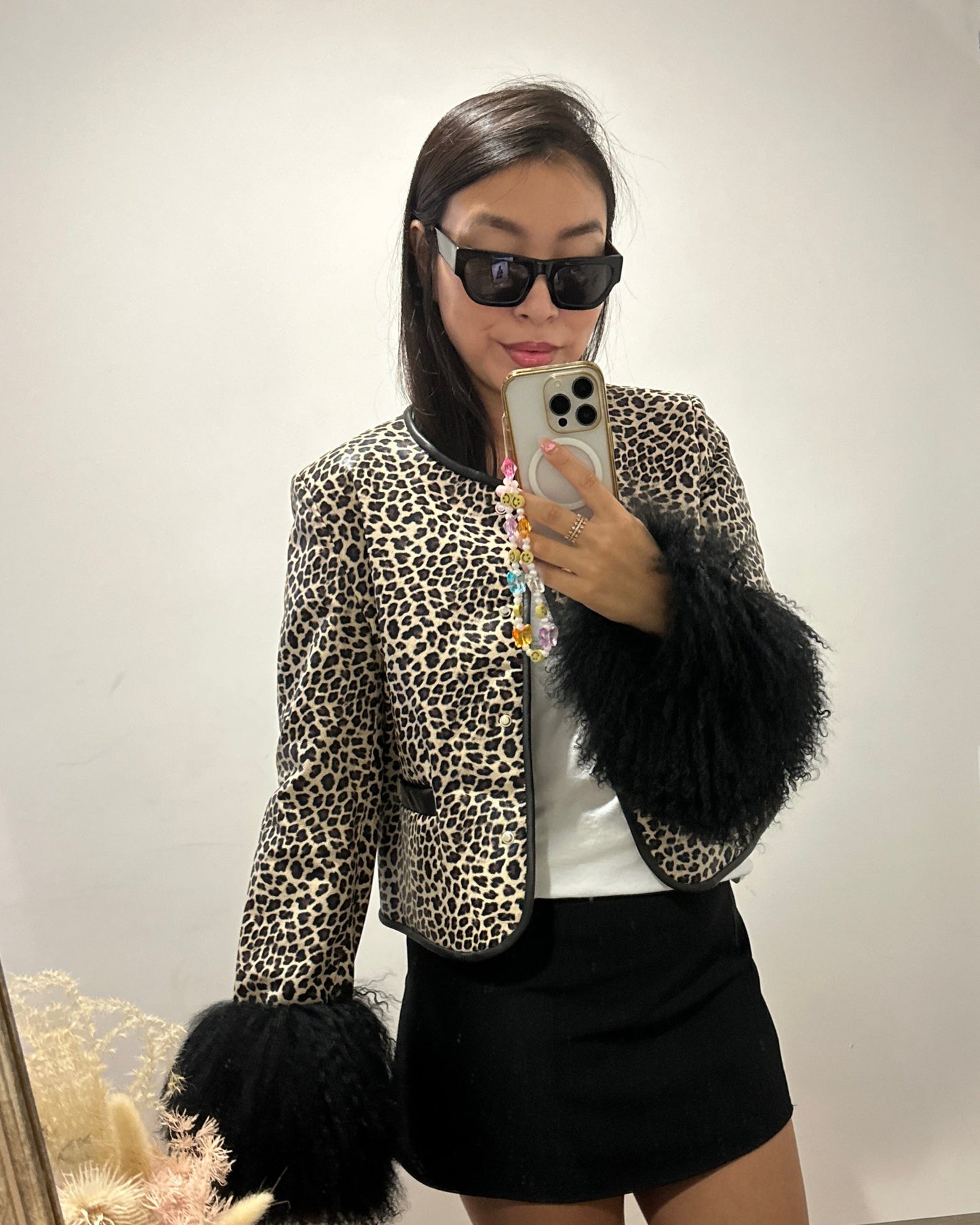 Leandra Leopard Leather Shearling Jacket