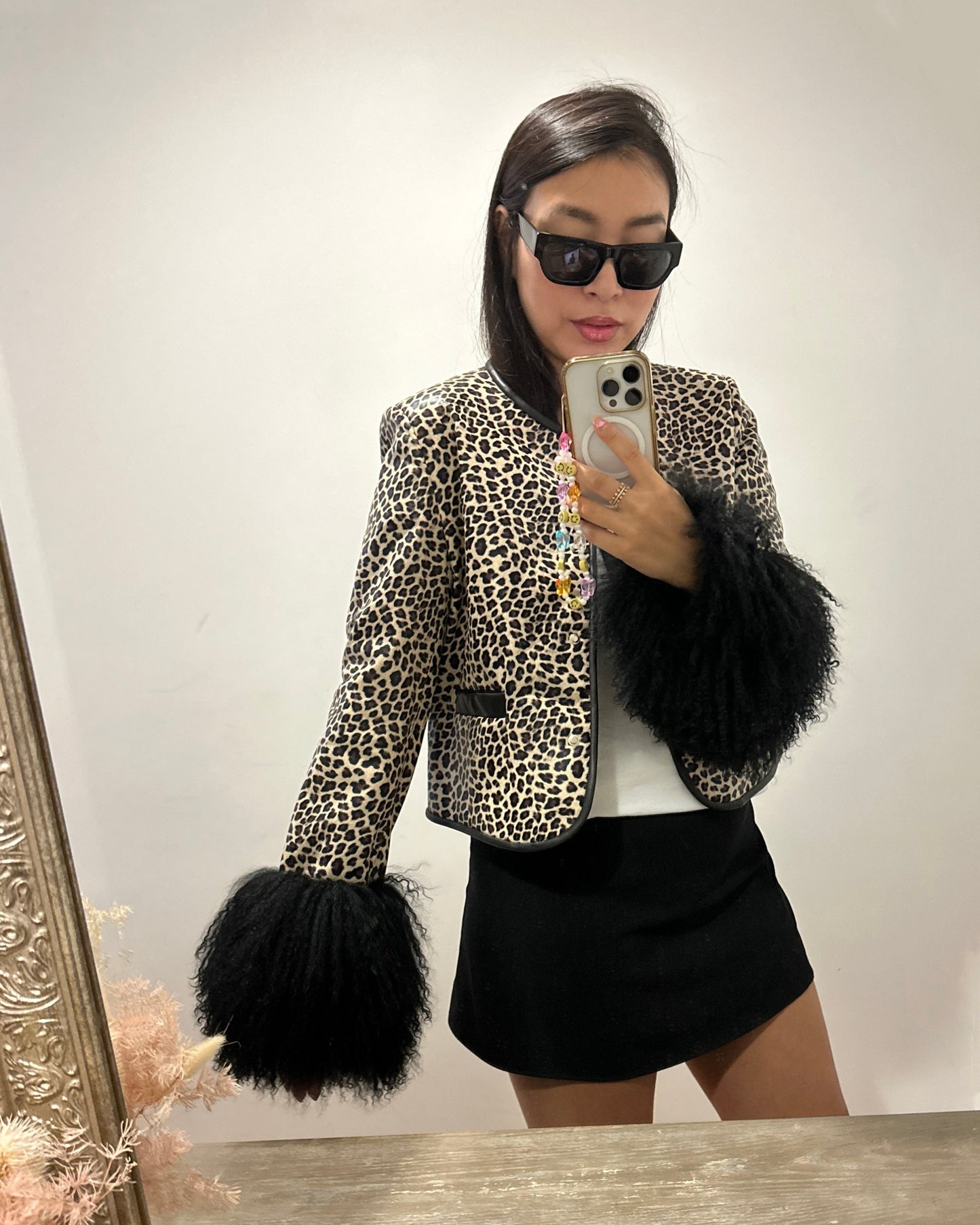 Leandra Leopard Leather Shearling Jacket