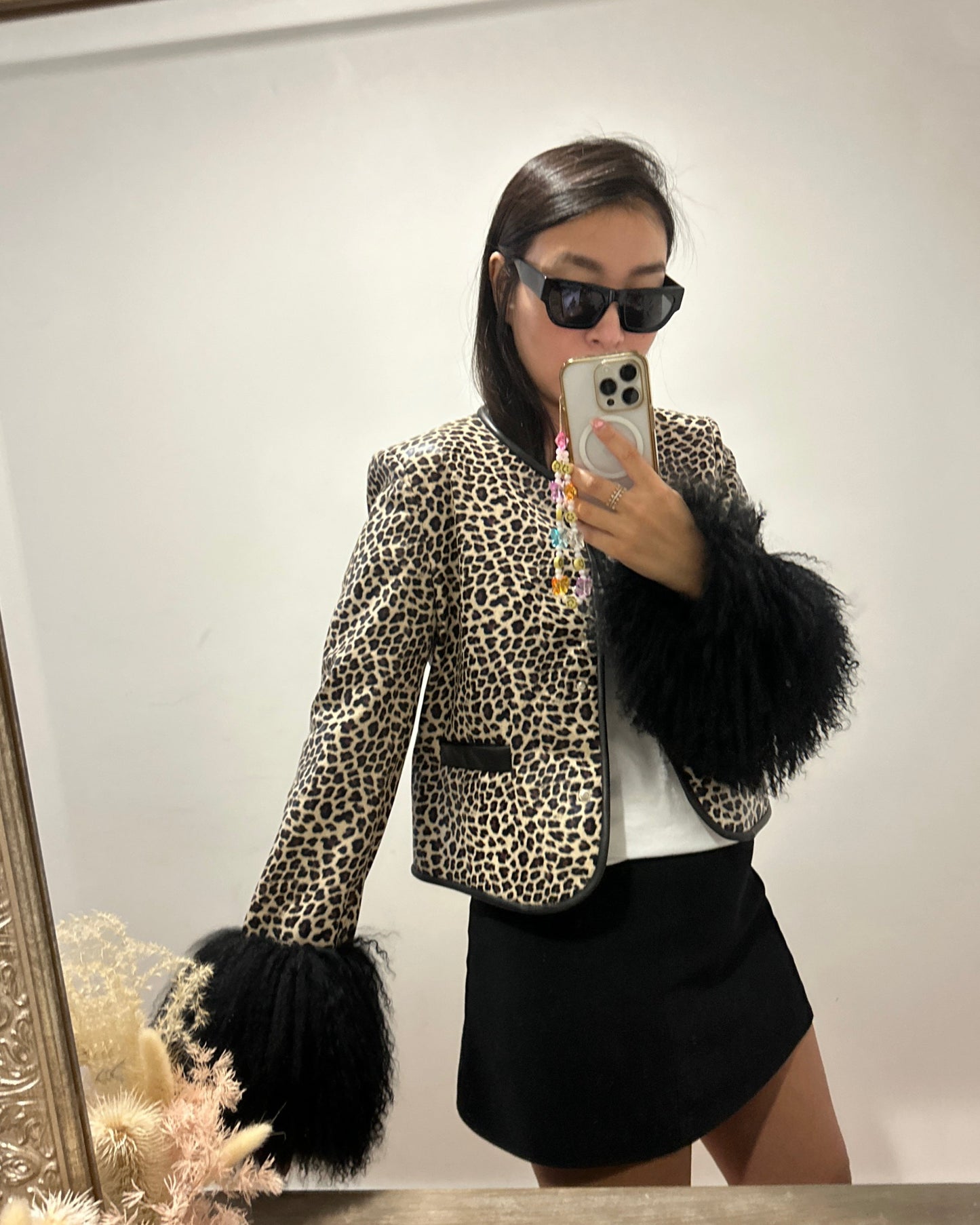 Leandra Leopard Leather Shearling Jacket