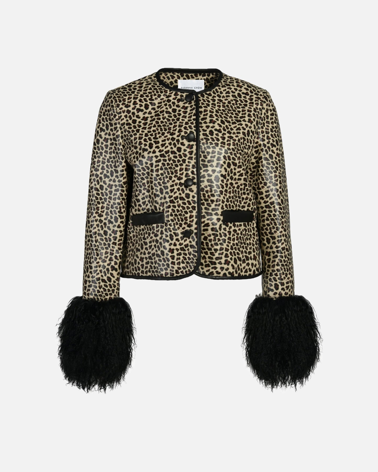 Leandra Leopard Leather Shearling Jacket