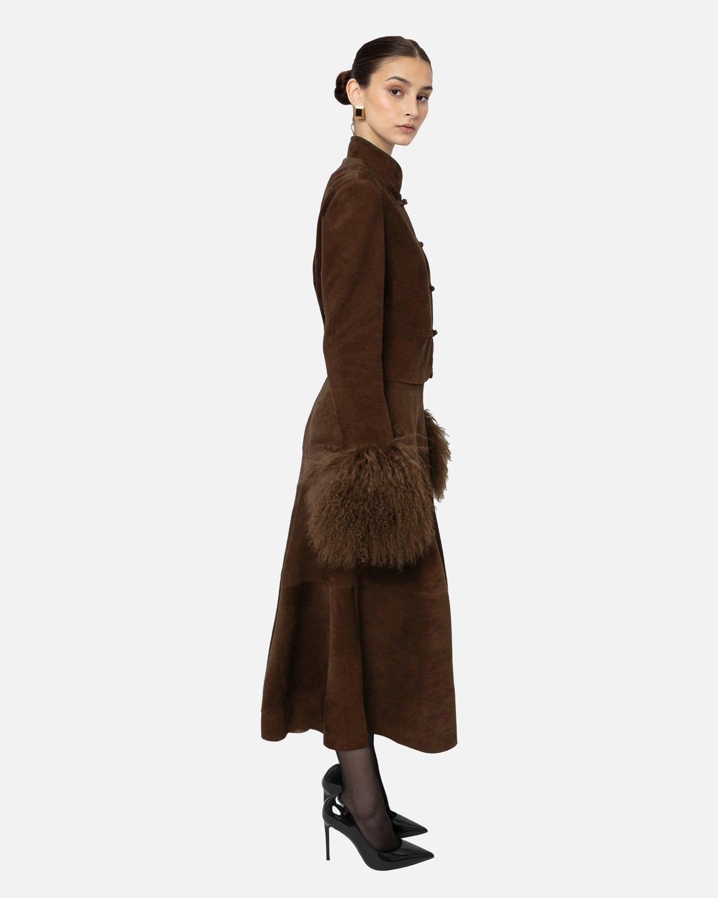 Leighton Shearling Trim Suede Jacket