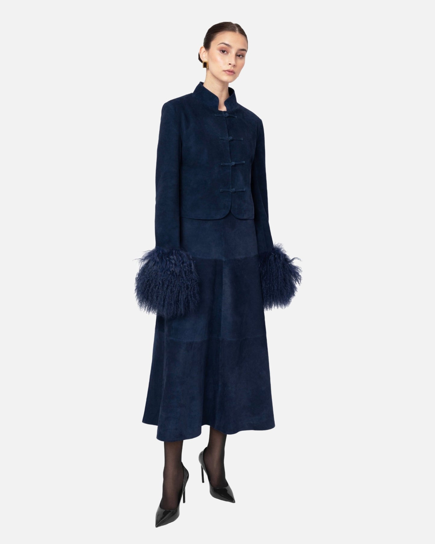 Leighton Shearling Trim Suede Jacket