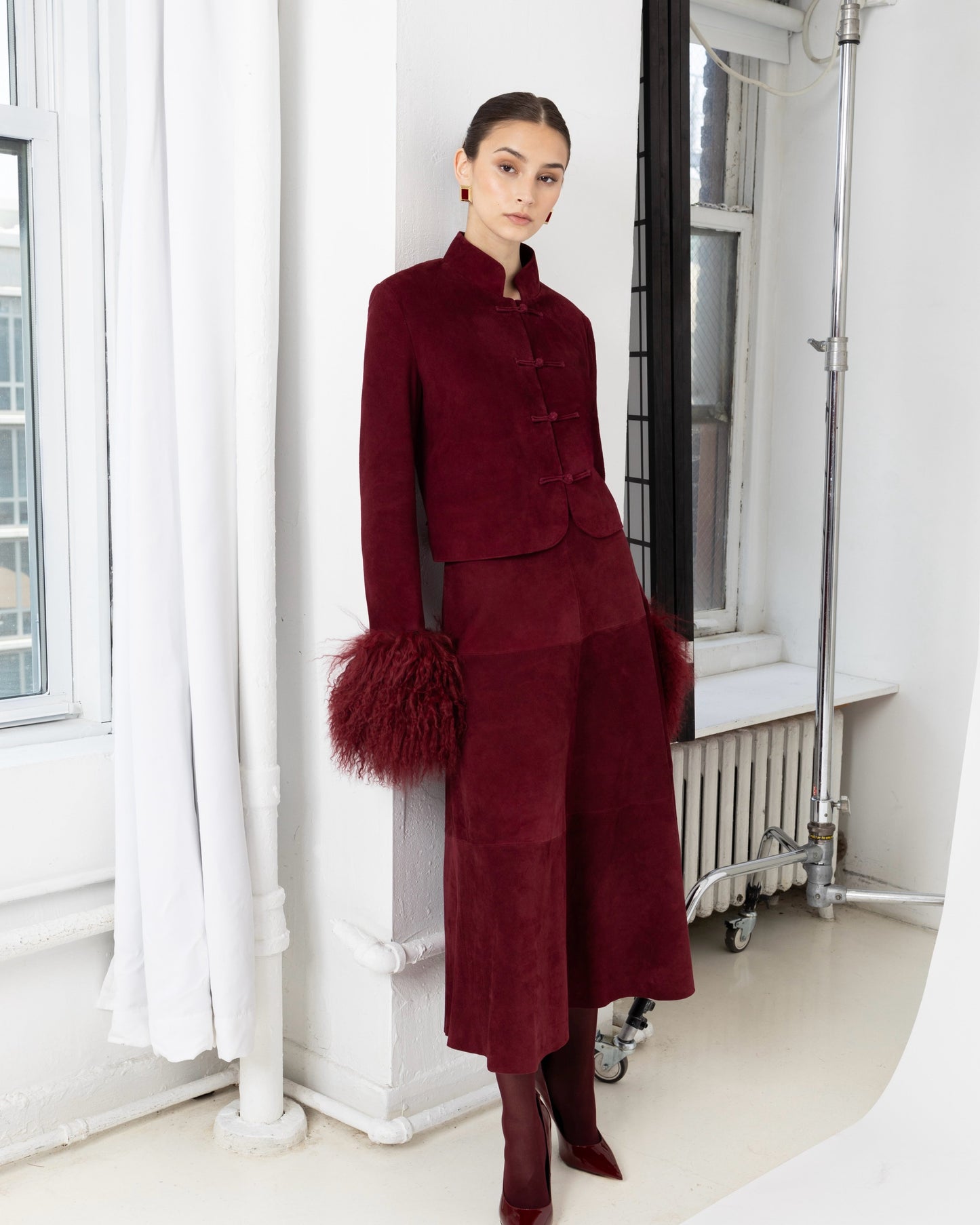 Leighton Shearling Trim Suede Jacket