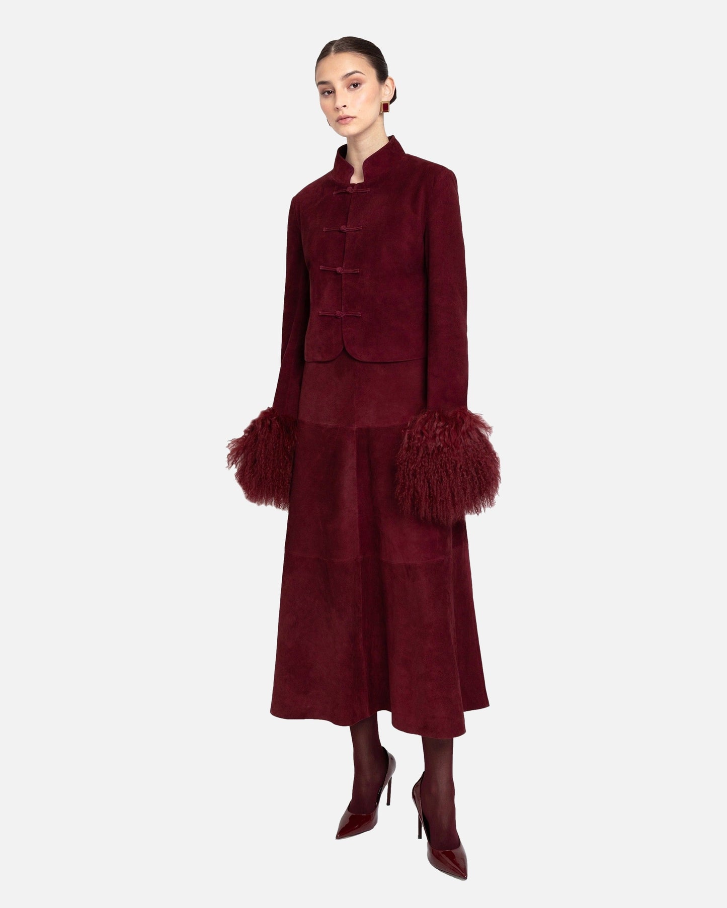 Leighton Shearling Trim Suede Jacket