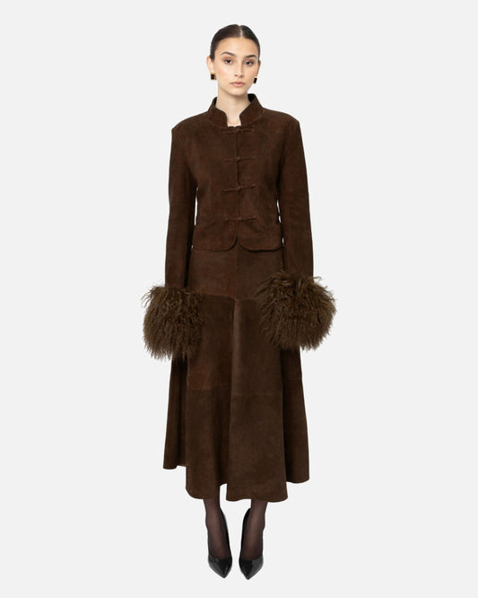 Leighton Shearling Trim Suede Jacket