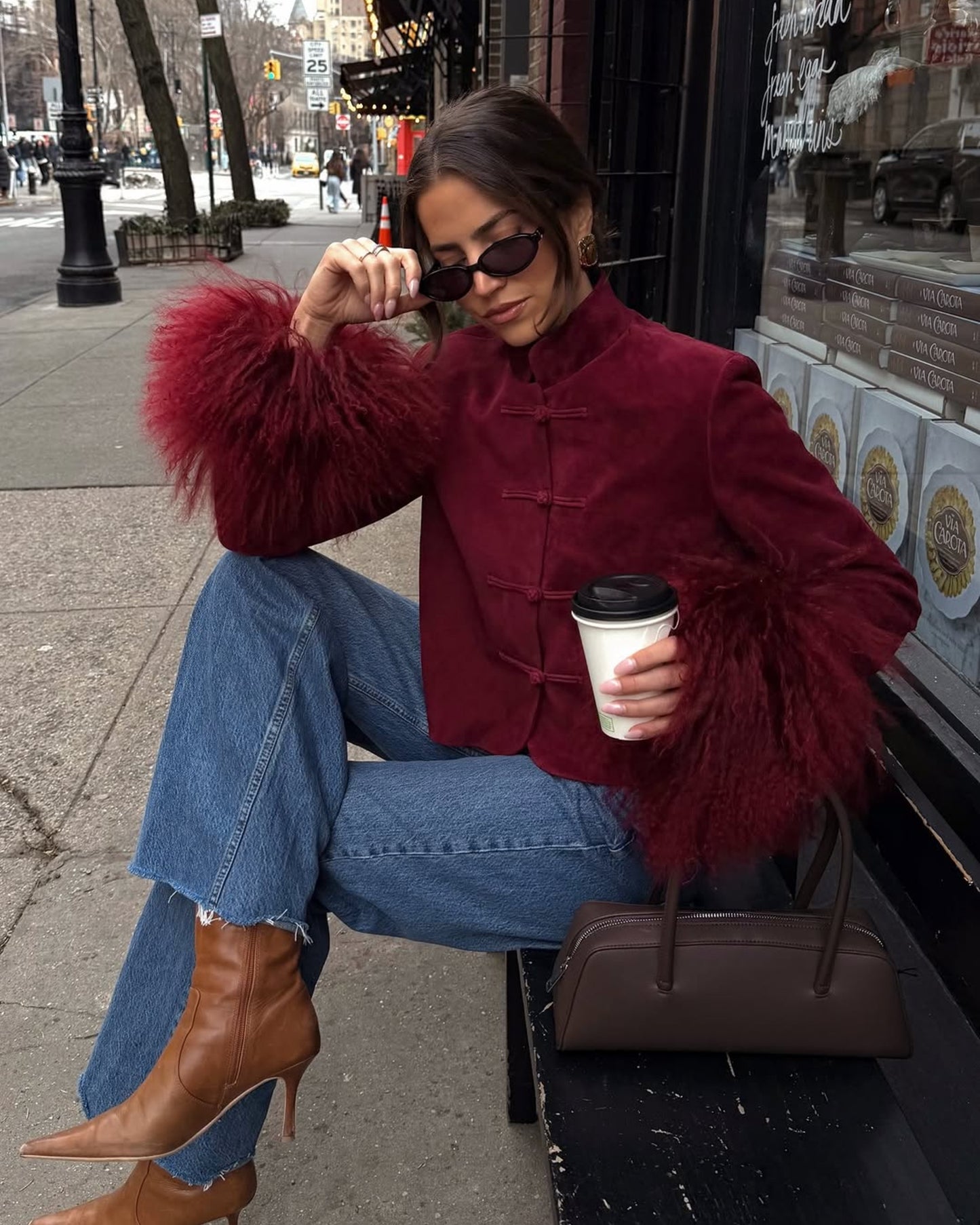 Leighton Shearling Trim Suede Jacket