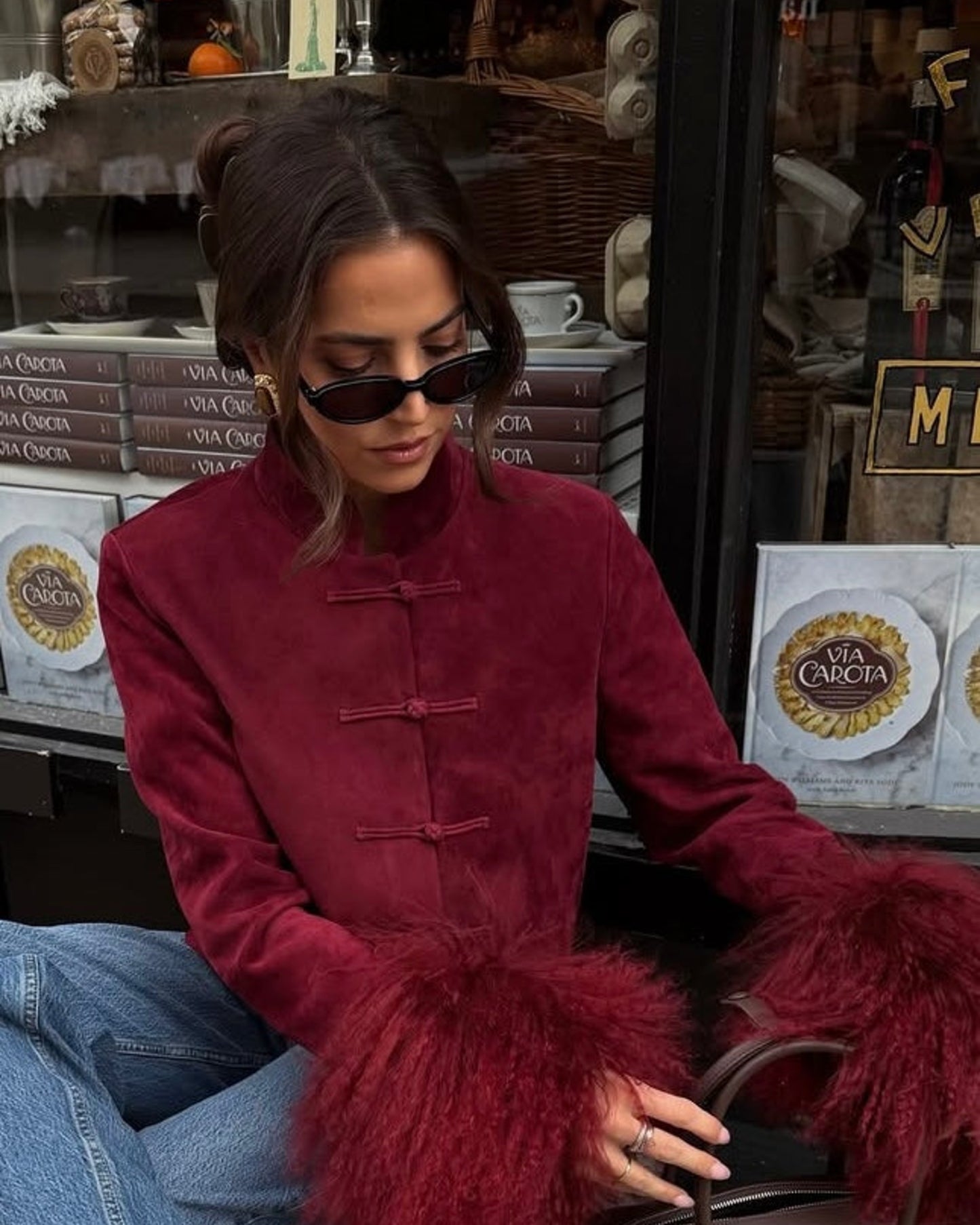 Leighton Shearling Trim Suede Jacket