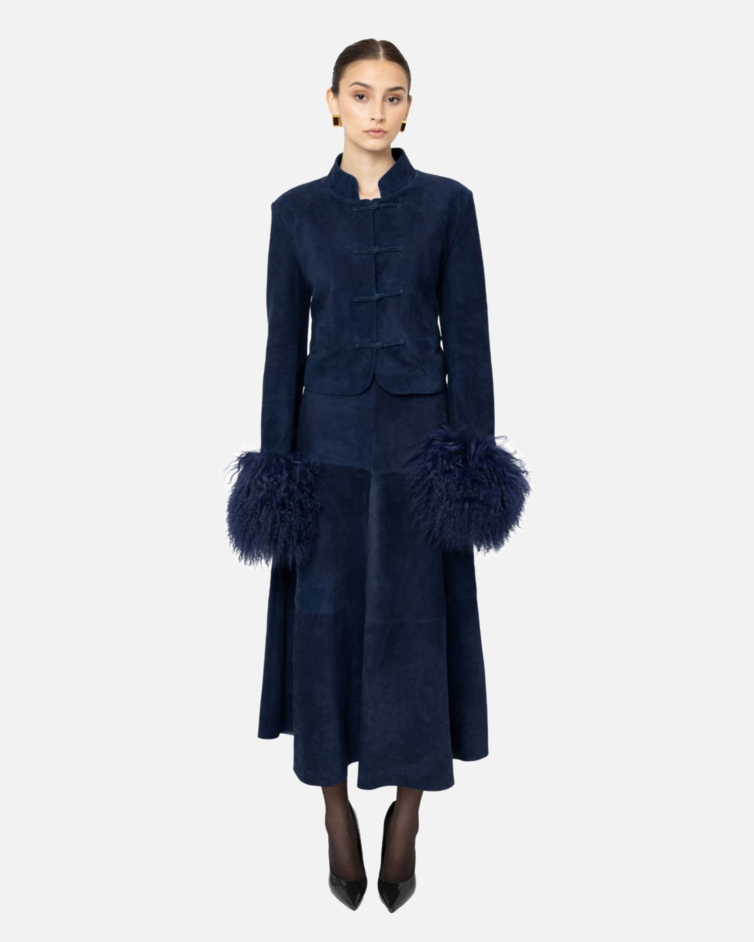 Leighton Shearling Trim Suede Jacket