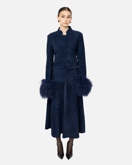 Leighton Shearling Trim Suede Jacket