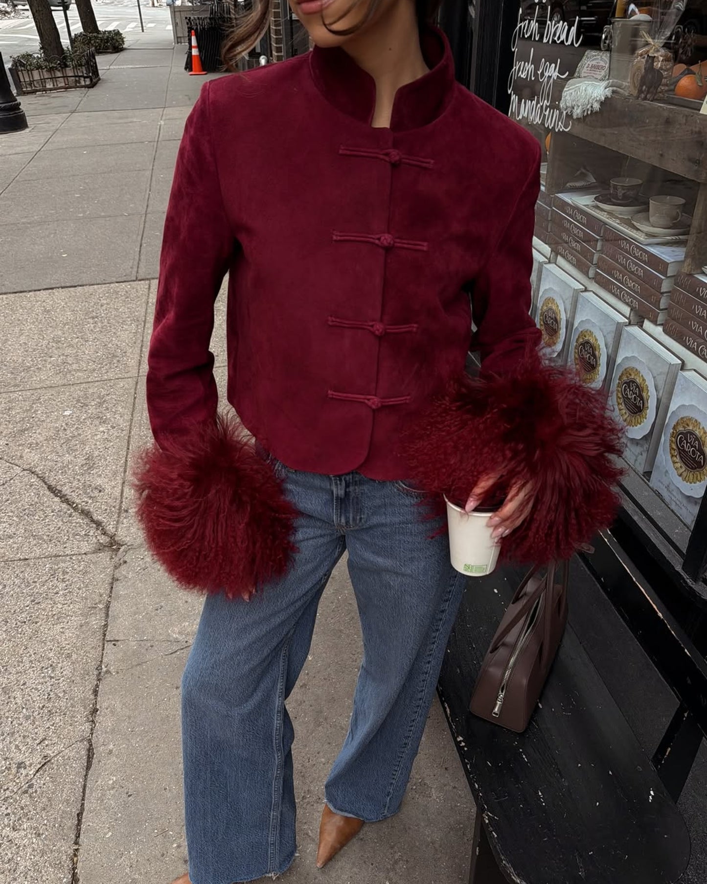 Leighton Shearling Trim Suede Jacket