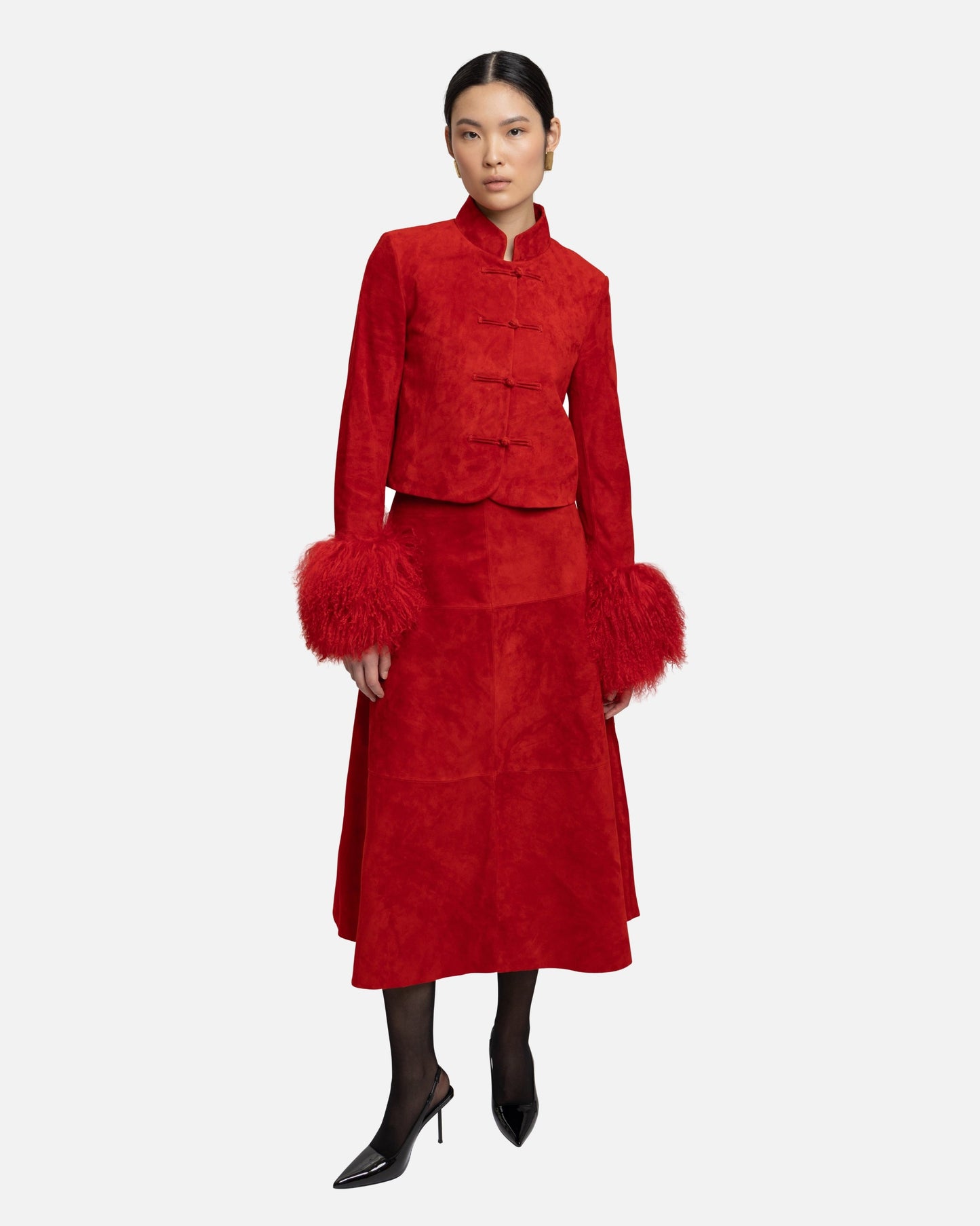 Leighton Shearling Trim Suede Jacket
