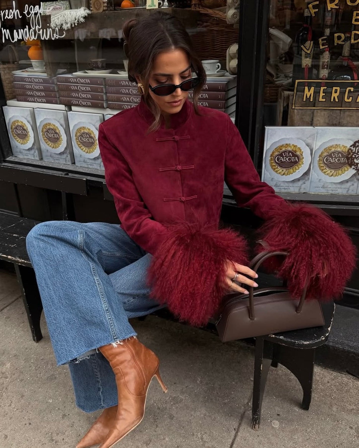 Leighton Shearling Trim Suede Jacket