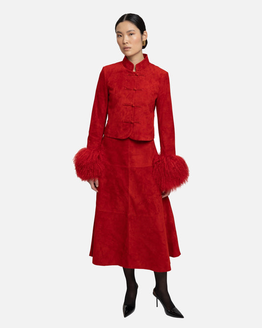 Leighton Shearling Trim Suede Jacket