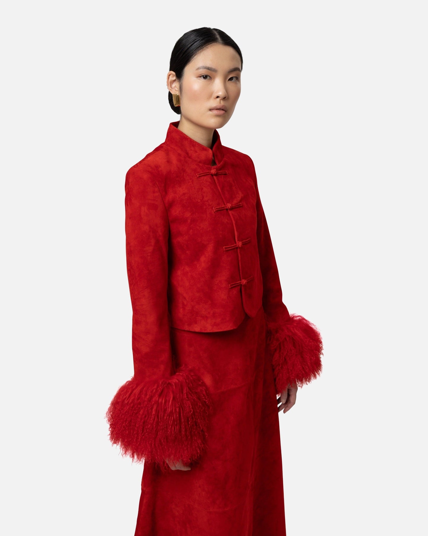 Leighton Shearling Trim Suede Jacket