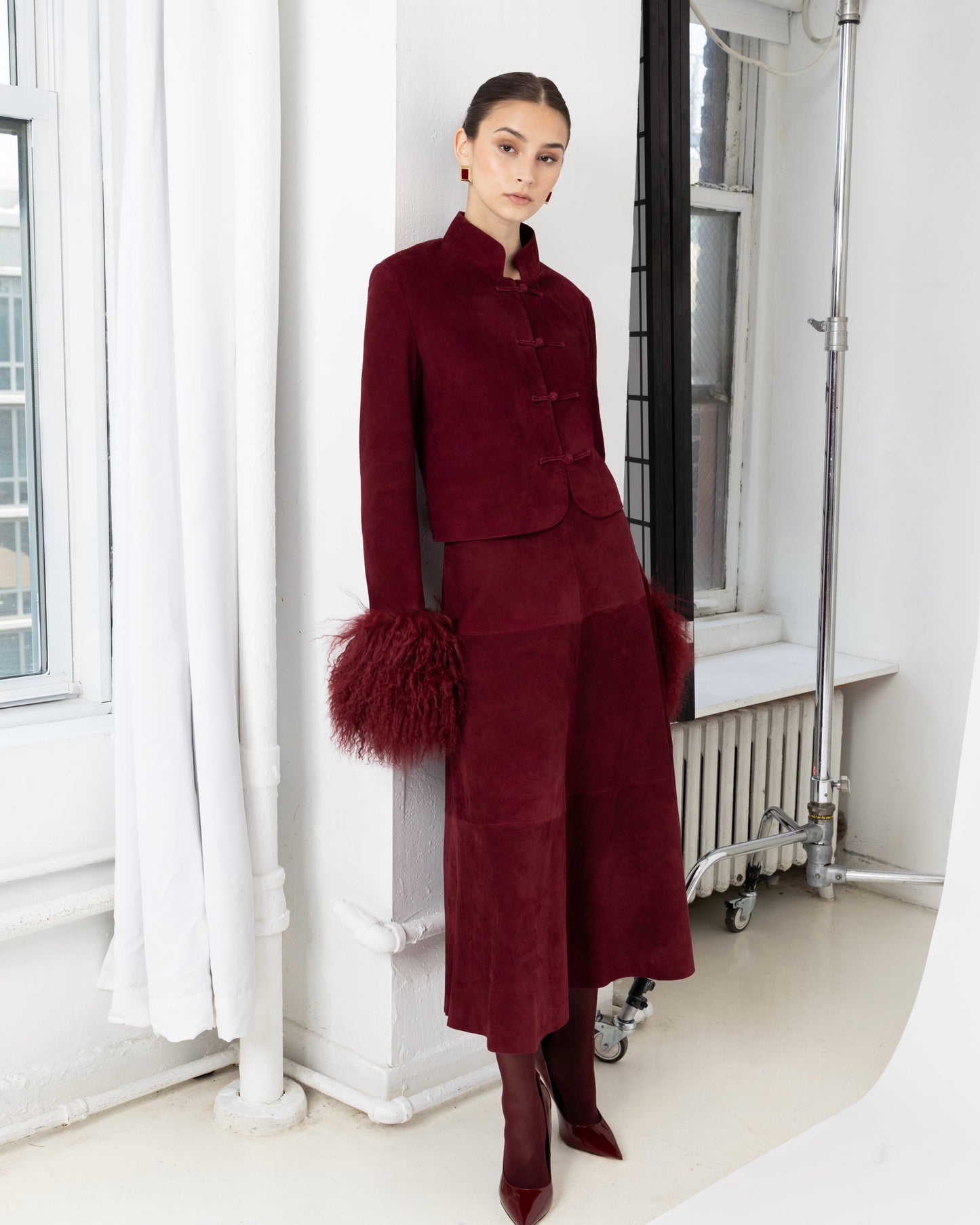 Leighton Shearling Trim Suede Jacket