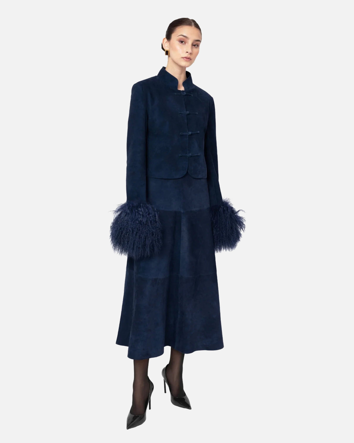 Leighton Shearling Trim Suede Jacket