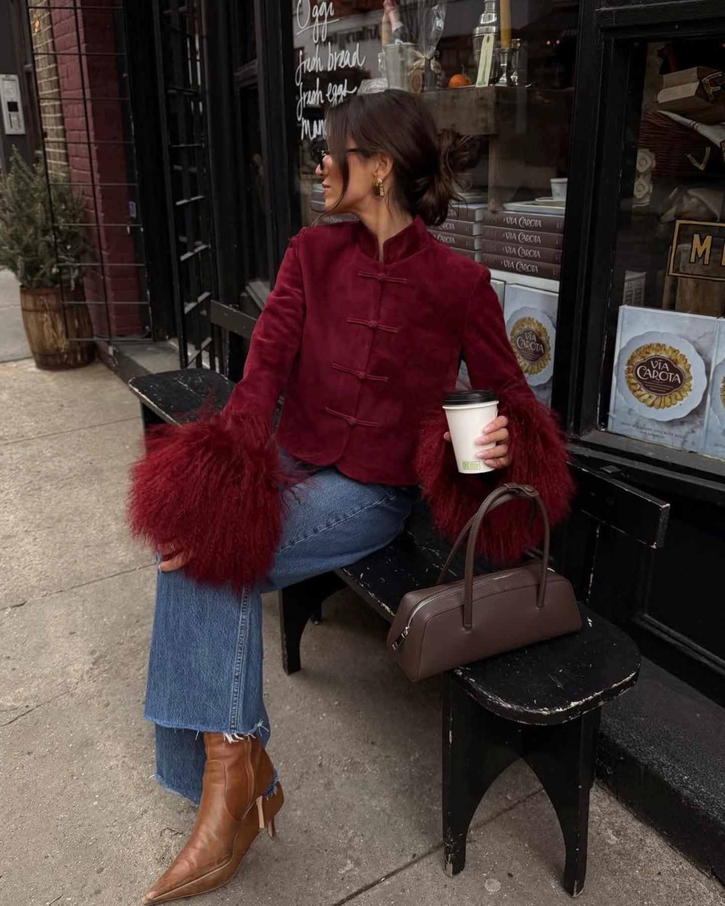 Leighton Shearling Trim Suede Jacket