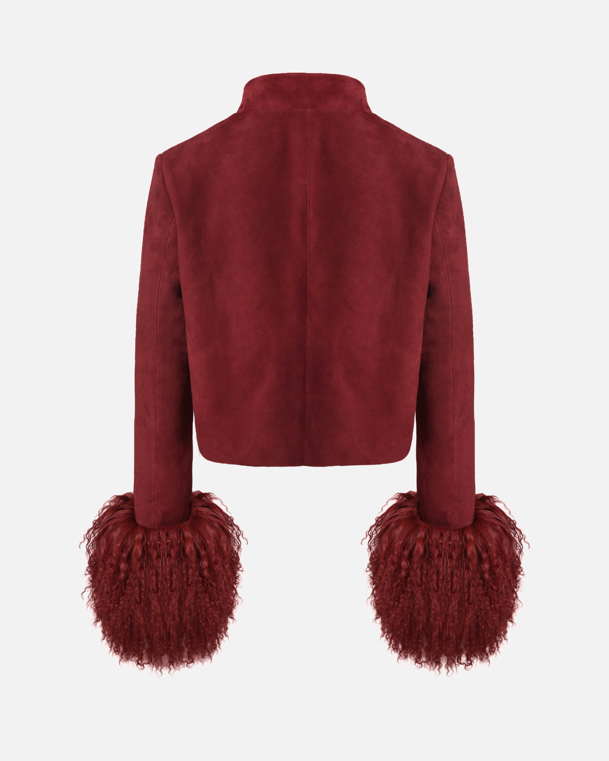 Leighton Shearling Trim Suede Jacket in Burgundy, back