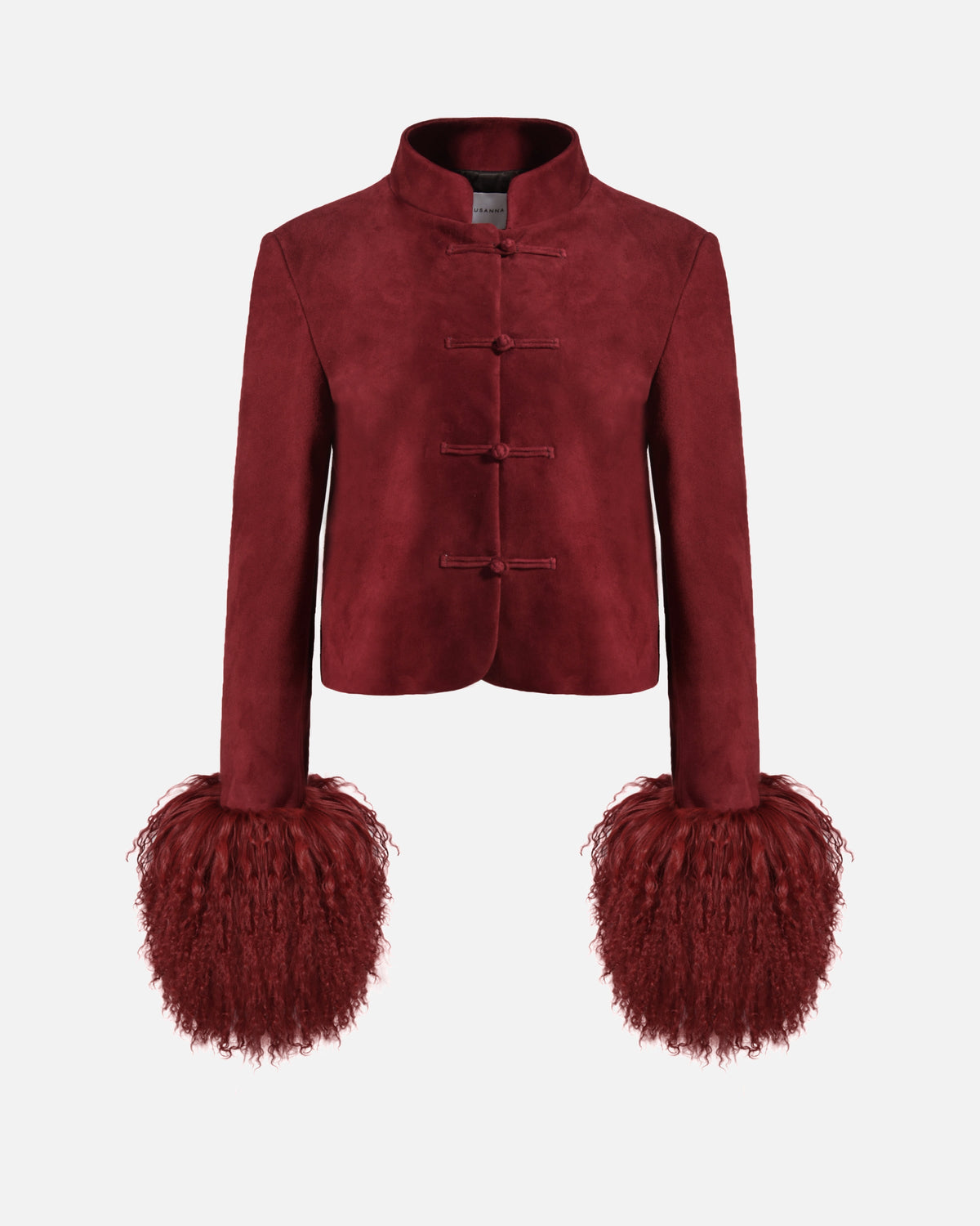 Leighton Shearling Trim Suede Jacket in Burgundy, front