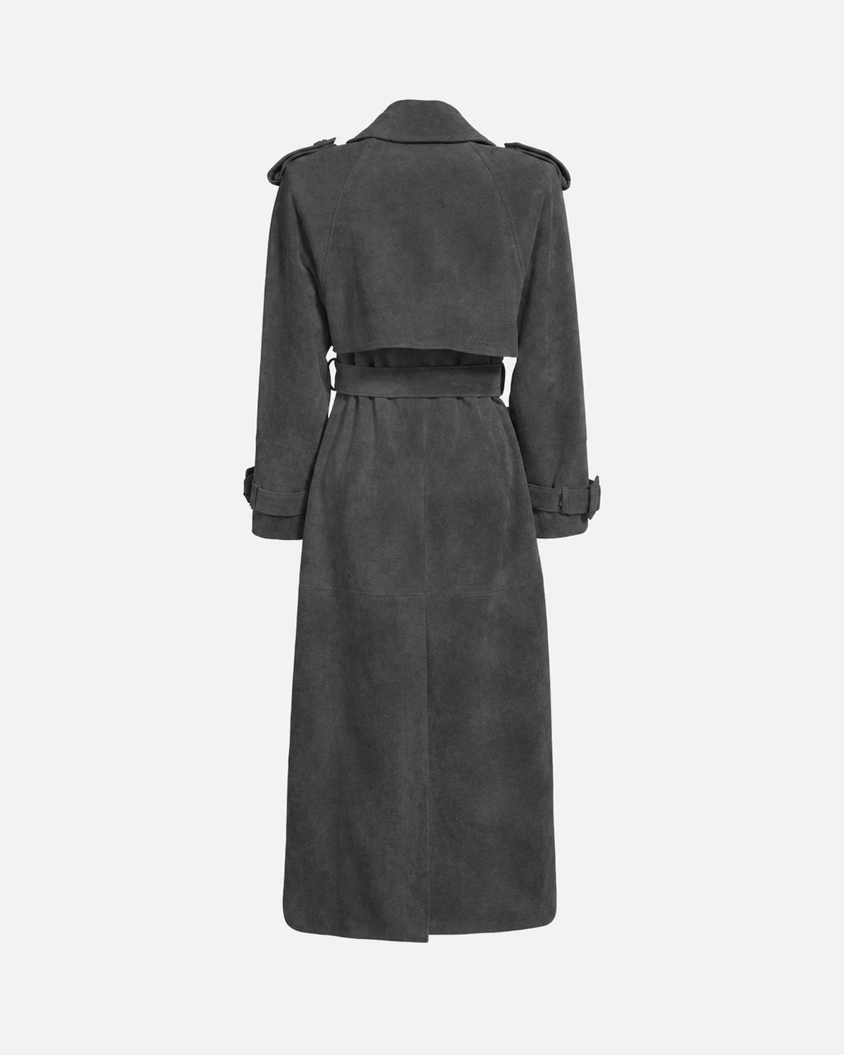 Madison Suede Trench Coat in Graphite, back