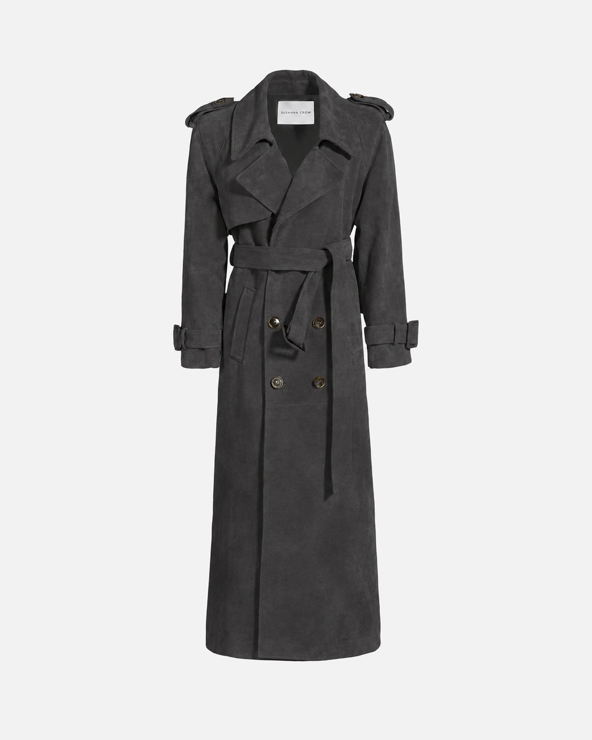 Madison Suede Trench Coat in Graphite, front