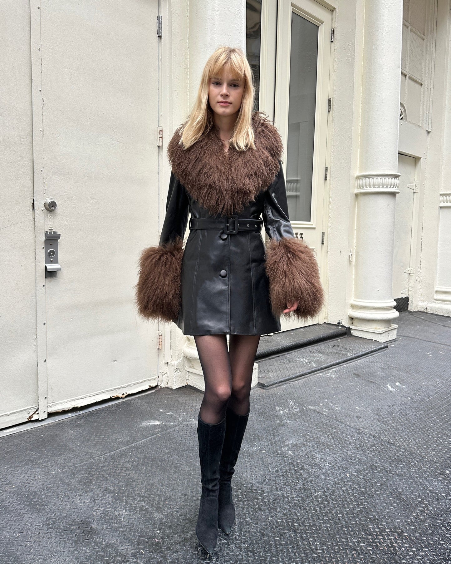 Mimi Leather Shearling Coat