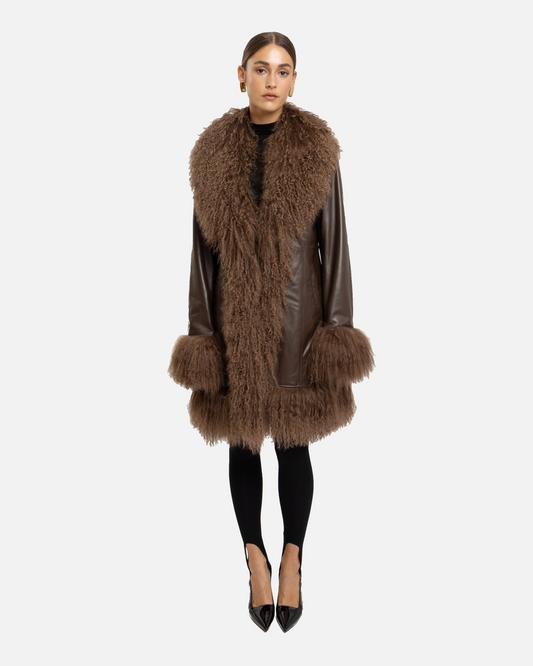 Dorothy Leather Shearling Midi Coat