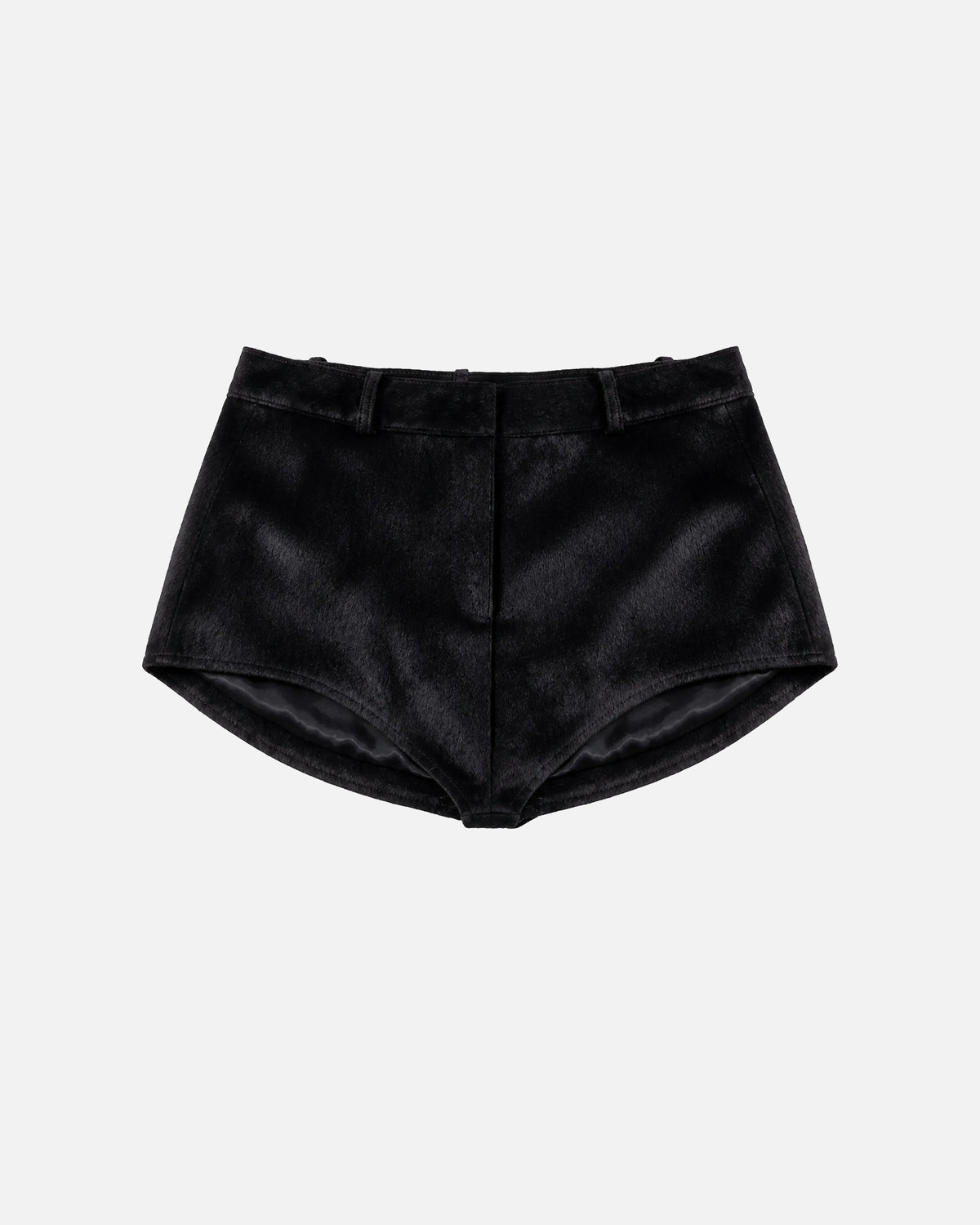 Susanna Chow Naomi Pony Hair Micro Shorts in Black, front view