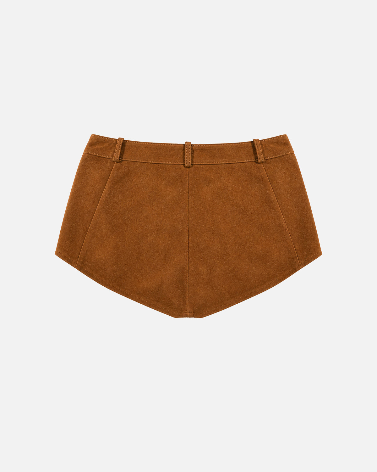 Susanna Chow Naomi Suede Micro Shorts in Mahogany Brown, back view