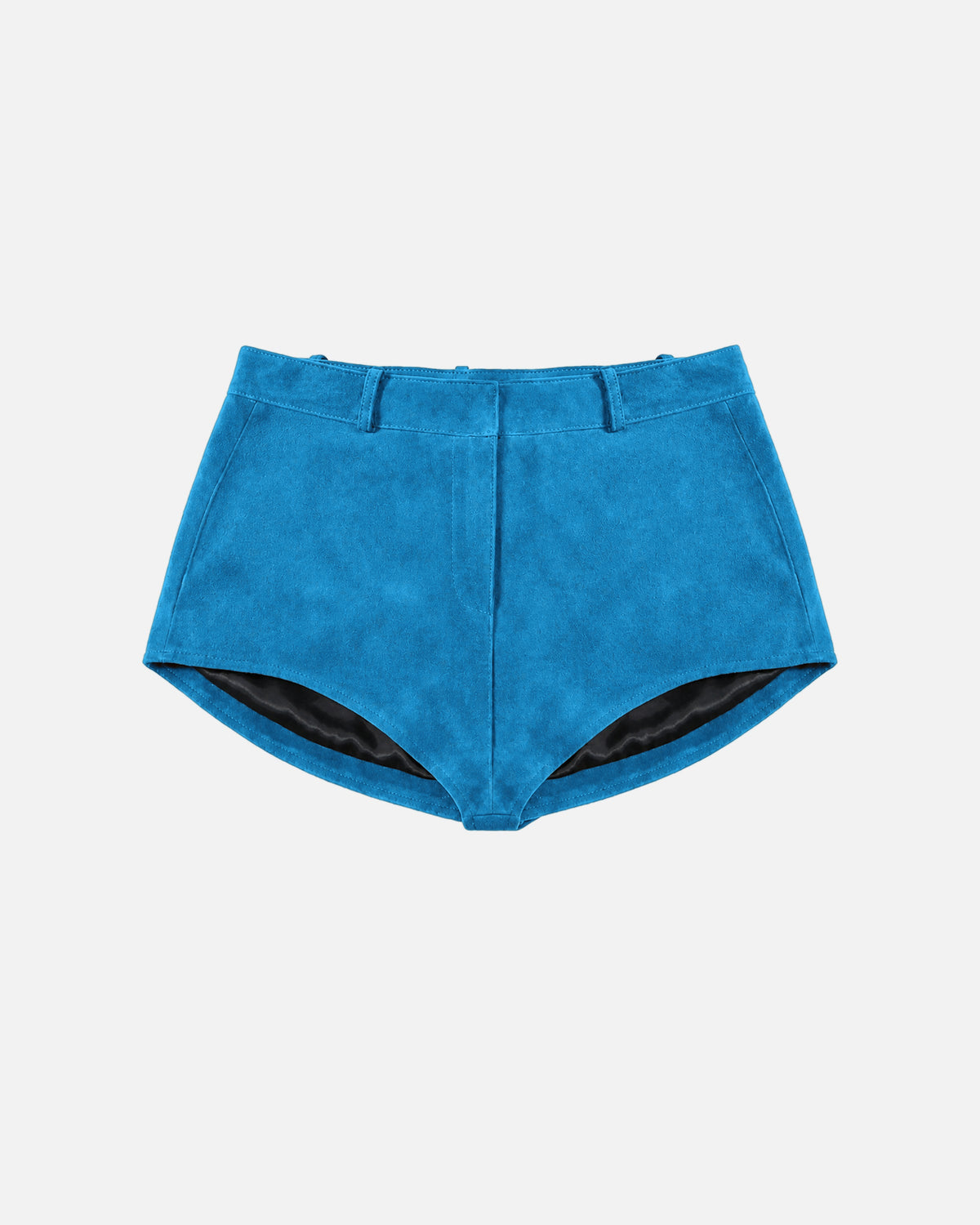 Naomi Suede Micro Shorts in turquoise, front view