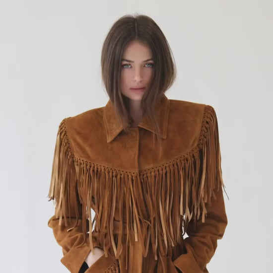 Riley Suede Fringe Trench Coat in Mahogany Brown