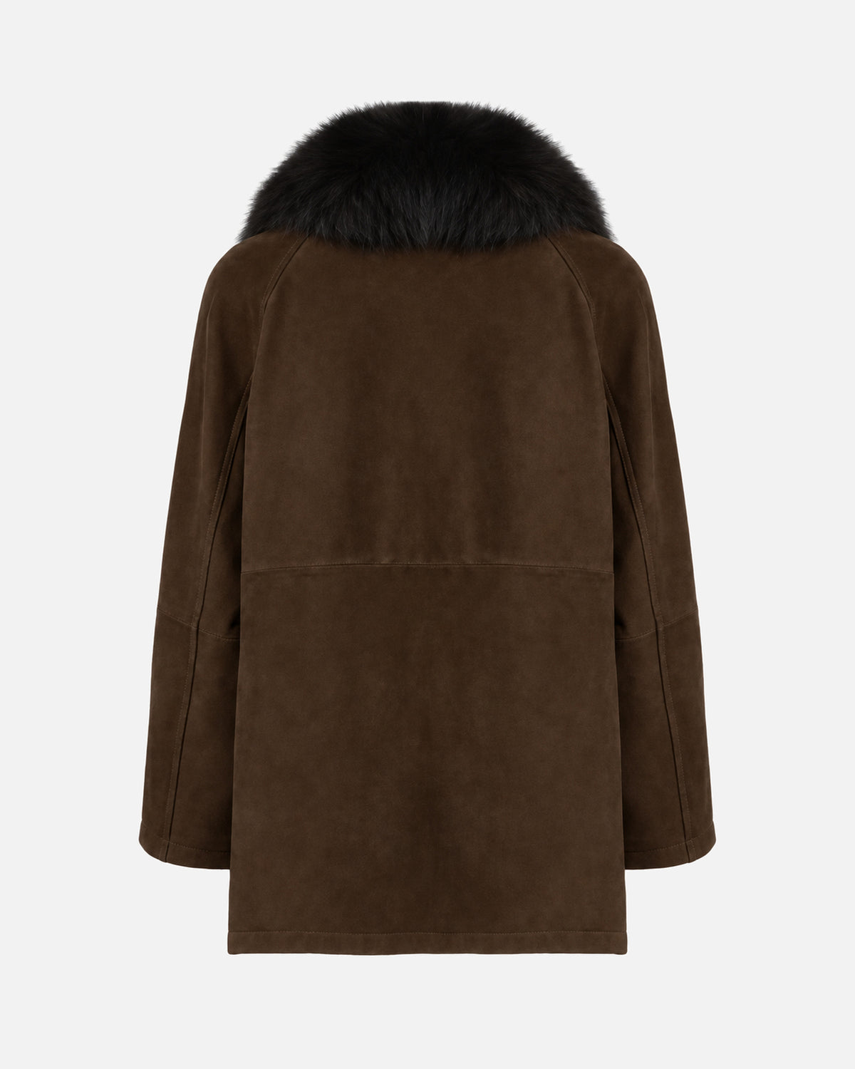 Raegan Suede Coat in Chocolate & Black Shearling, back