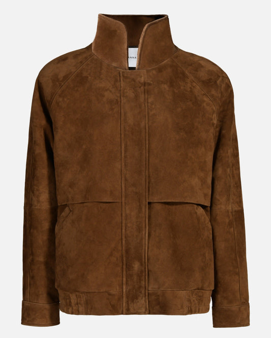 Remy Suede Bomber Jacket in Caramel