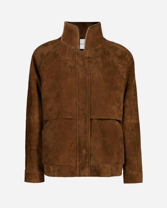 Remy Suede Bomber Jacket in Caramel