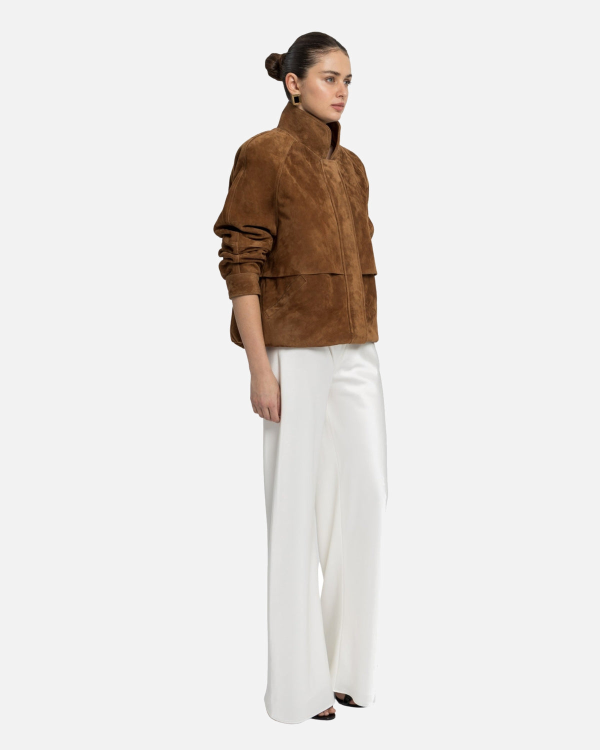 Remy Suede Bomber Jacket in Caramel